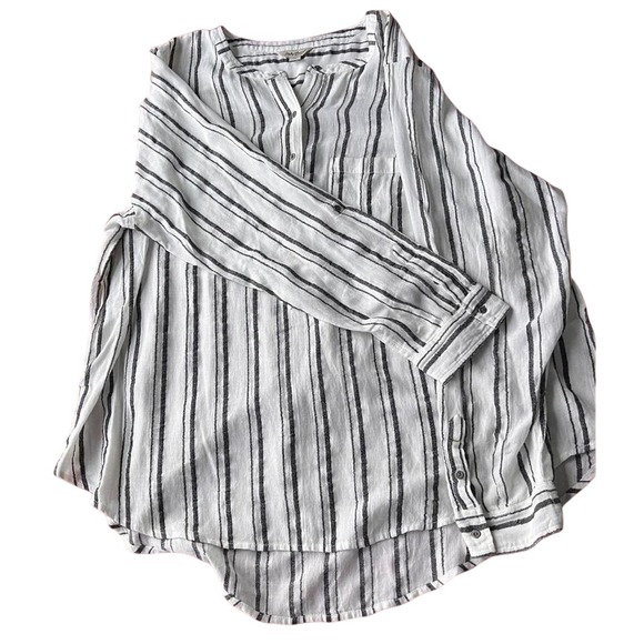 Lucky Brand Tops - Lucky Brand Womens White Black Striped Henley Tunic Blouse 2XL XXL Lagenlook